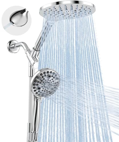 MakeFit Dual Handheld Shower Head Combo, 2-in-1 Rain Shower Heads System 8 Inch Rainfall Shower Head and 10 Modes High Pressure Hand Held Showerhead with Built-in Power Wash