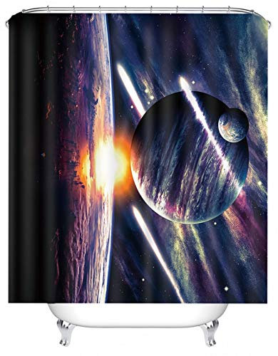 EHOMERY Duschvorhang Jalousie Duschrollo Dusche Astrale Erde Polyester Rostfreie Ösen Und 12 Hakenringe, 160X180Cm