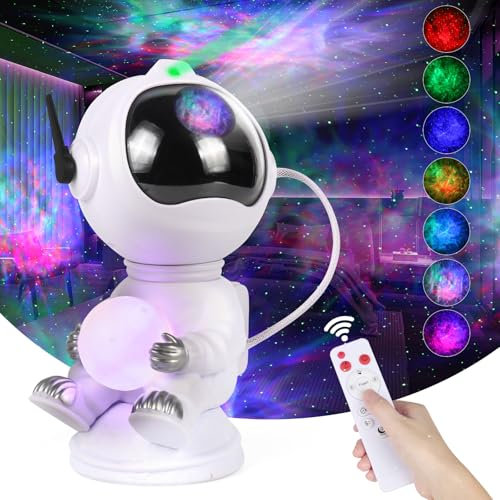 Glovios Astronauten LED Galaxy Projektor,LED-Sternenhimmel Nachtlicht Astronaut,Astronaut Sternenprojektor,Galaxy Light mit Fernbedienung,Nebel und Timer,Geschenke für Kinder und Erwachsene(B)