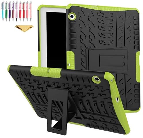 QYiiD Custodia per Huawei MediaPad T5 10 Tablet 10,1 (AGS2-W09 AGS2-L09 AGS2-L03), ibrida robusta e resistente armatura Defender [assorbimento degli urti] Cover con cavalletto, verde