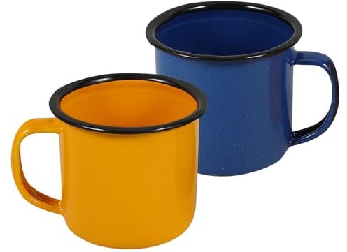 Kichvoe 2pcs Vintage Mini Wine Cups Multi Functional Retro Wine Mugs Enamel Drinking Cups Water Milk Tea Camping Home Use Yellow Blue