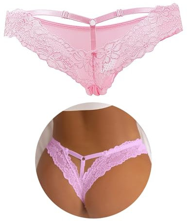 comeondear String Femme Sexy Chic Hot Tanga Dentelle Culottes Taille Basse Slips Stretch sous-Vêtements Grande Taille Shorty Thong(Rose,3XL-4XL)
