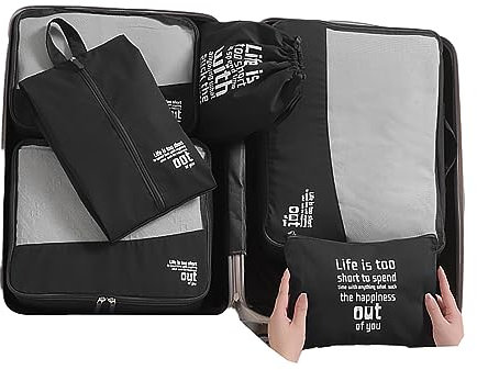 Packwürfel für Koffer, 6er-Set, Gepäckverpackungs-Organizer mit Schuhbeutel und Kulturbeutel (schwarz)