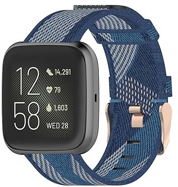 KAREN66 Woven Armband Kompatibel mit Fitbit Versa Armband/Versa 2 Armband/Versa Lite Wechselarmbänder Damen Herren Nylon Armband Verstellbare Aatmungsaktive Sportbänder Ersatzarmband (Blau)
