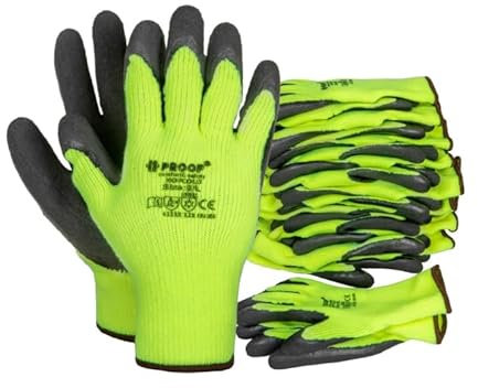 PROOF COMFORT & SAFETY Arbeitshandschuhe 12 Paar Präzise Montagehandschuhe Dicke Schutzhandschuhe Herbst Winter Mit PU-Beschichtung Latexbeschichtung Mechaniker Bauarbeiter Logistik Größe 9 HotCold