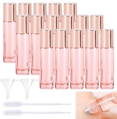 Ätherische Öle Roller Flaschen,16 Stück Glas Roller Flaschen,Roll On Flasche Leer 10ml mit Edelstahl Roller Bällen,Nachfüllbar Roll-on Multicolor Glasflaschen für Ätherisches Öl Aromatherapie Parfüm