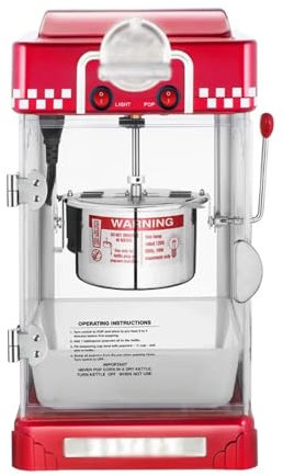 WAOCEO Popcorn machine Table Top Retro Machine Popcorn Popper Large Capacity Heating Chamber High Speed Popcorn Maker (2.5 Oz, Red) Popcorn maker