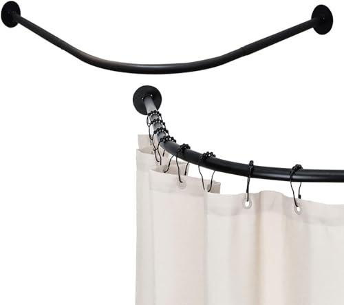 Duschvorhangstange, L Form Winkelstange Duschvorhang Badewanne Ohne Bohren, Teleskopstange Duschvorhang Ecke Edelstahl Stange Für Umkleidekabine(Size:A 70-95cm x 70-95cm,Color:Schwarz)