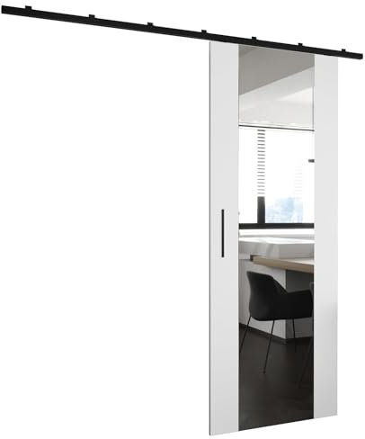 MEBLE KRYSPOL Zonda II Schiebetürset mit Schiene - Hängendes Innen-Schiebetürsystem - Torbeschläge - Hergestellt aus robustem Laminat - 204x90 cm - Weiß
