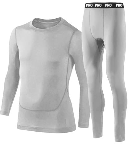PROSTYLE SPORTS Junior Boys Long Sleeve Compression Set compression Top Compression bottom Full Sleeve Shirt Pant MMA Football Surfing Kayaking Gym Athletic (Silver Grey, 13-14 Years)