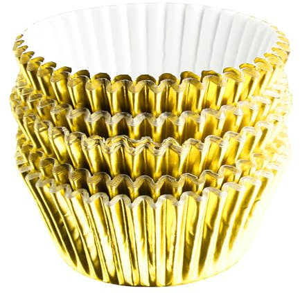 Rumyve 100 Pcs Disposable Baking Cups,Foil Metallic Cupcake Cases,Muffin Liners for Christmas Birthday Wedding Holiday Party(Gold)