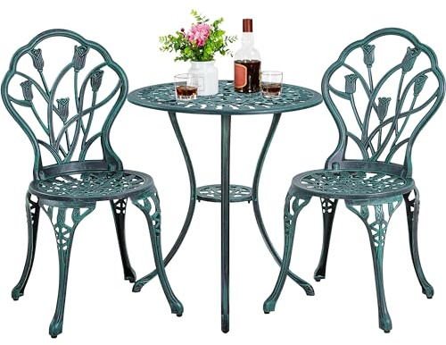 Yaheetech Ensemble de Table et Chaise Salon de Jardin Balcon Kit de Bistro 2 Chaise 1 Table en Alliage Aluminium Vert
