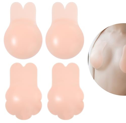 woleeup Bra Pasties Nipple Covers with Lift - 2 Pairs Sticky Push Up Invisible Adhesive Bras, Strapless Backless Dress Silicone Bra Pasties Nipple Covers for Women Beige