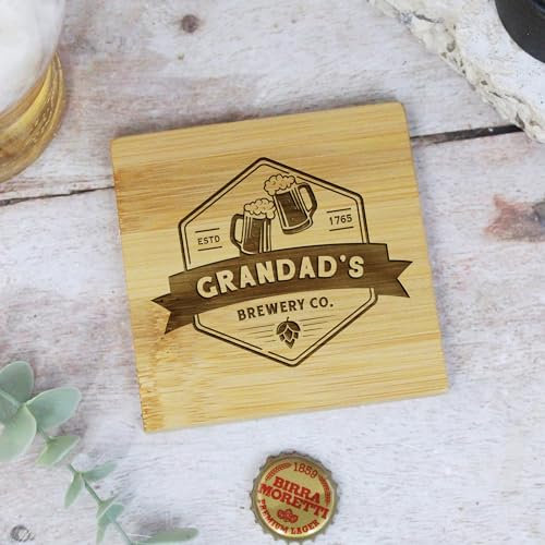 eBuyGB Personalised Grandad’s Brewery Coaster, 2 in 1 Drinks Coaster & Bottle Opener, Grandad, Wooden Bottle Opener, Craft Beer Gift