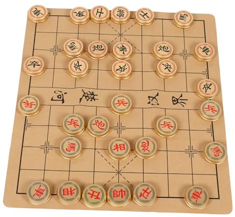 XHTLLO Traditionelles Chinesisches Schachspiel, Xiangqi-Spiel Mit Aluminiumstücken, Goldener Oberfläche, Angenehmer Haptik Und Aufbewahrungskoffer, Brettspiel Für Sammlung