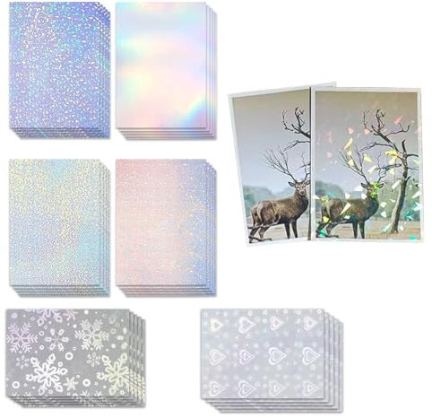 WUERKIYA Papel Adhesivo Holográfico, 30 Hojas, 6 Estilos a4 (210 x 297 Mm), Papel Adhesivo Holográfico De Vinilo Transparente Autoadhesivo Para Pegatinas De Decoración Artesanal