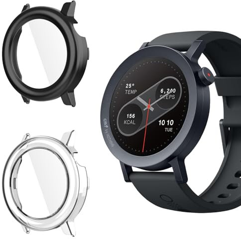 Holilo 2 Stück Hülle Mit Gehärtetes Glas Displayschutz für CMF Watch Pro 2 Rundum Schutzhülle,Vollständige Abdeckung Schutzhülle Ultradünne Kratzfest Schutz Case-Schwarz+Transparent