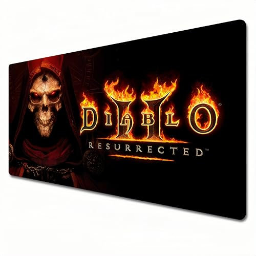Diablo Tapis de souris de jeu, noir et rouge, taille XL, 800 x 300 cm, grand tapis de souris à bords cousus, imperméable, antidérapant (A04, XL)