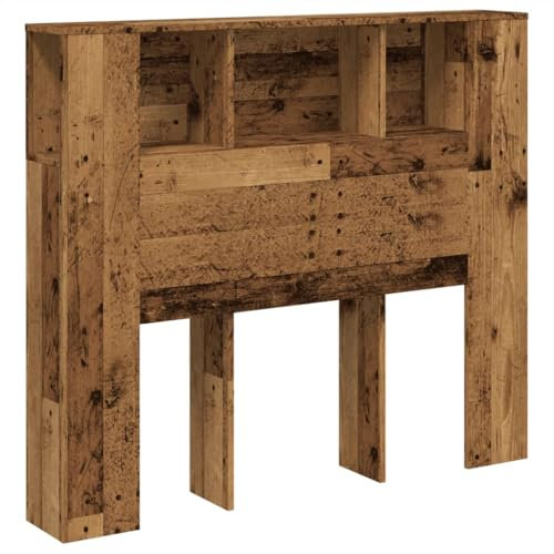 vidaXL Kopfteil mit Ablagen Altholz-Optik 120x19x104,5cm Holzwerkstoff, Bett-Kopfteil, Bett-Schrank, Bücherregal-Kopfteil, Bett-Kopfteil-Schrank