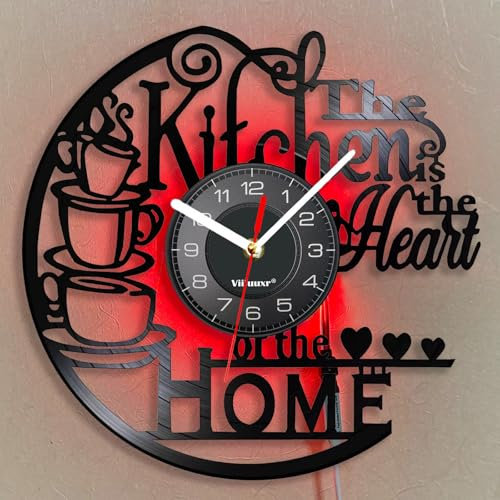 Viiluuxr LED Leuchtend Vinyl Schallplatten Uhr Batteriebetrieben Küchenwanduhr 30 cm Funkuhren Led-Streifen Wohnzimmer Restaurant Café Coffee Heim Deko Nachtlicht Leuchtendes Ambiente Wanduhr.