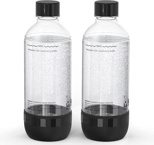 Mycket Soda Maker Flaschen, 2 Spülmaschinenfeste Flaschen für Wassersprudler, Kohlensäureflaschen, 1L BPA Frei Wiederverwendbare PET Sprudelwasserflaschen für Soda Maschine, Schwarz(2pcs)