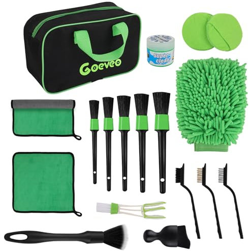 Goeveo 18PCS Car Cleaning Kit, Professional Car Detailing Brushes for Cleaning Interior, Exterior, Wheels, Dashboard, Upholstery Care, Auto Car Detailing Kit for Car Owners and Enthusiasts