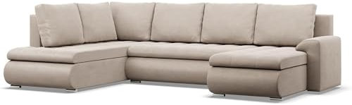 Mebligo - Ecksofa mit Schlaffunktion und 3 Bettkasten FORESTA 300x89x200 (BxHxT) Beige - Ottomane Links Eckcouch, Couch U Form, Sofa Wohnzimmer, Sofas & Couches, Eckschlafsofa