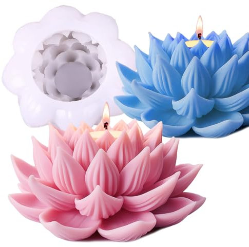 Japleed Molde de silicona con diseño de flor de loto, moldes de resina de flores para jabón, fondant de loto 3D, moldes de decoración de pastel de hielo, molde de hormigón de fundición epoxi para