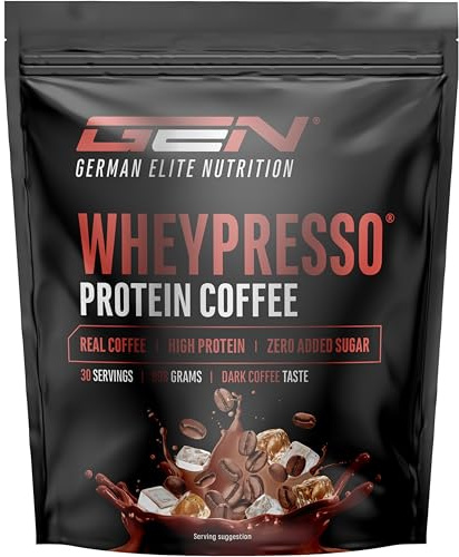 GEN GERMAN ELITE NUTRITION Wheypresso Protein Coffee - 908 g | Whey-Konzentrat & Isolat - High Protein Drink - Dark Coffee Flavour
