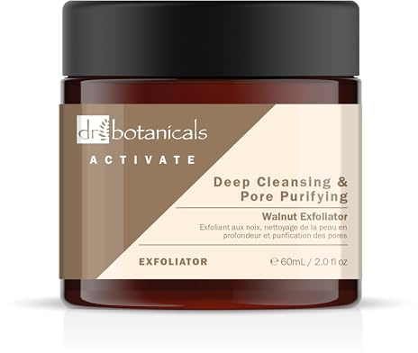 Dr Botanicals Activate – Exfoliant naturel pour le visage avec poudre de coquille de noix pour une peau plus lisse et plus claire – Élimine en douceur les peaux mortes et débouche les pores 60 ml