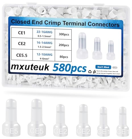 mxuteuk 580Pcs Closed End Crimp Terminal 22-16,16-14,12-10AWG Wire End Caps Nylon Closed End Wire Connectors for Car,Audio,Electrical Equipment