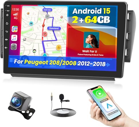 Fuluku 2+64G 10.1 Pouces Autoradio pour Peugeot 208 2008-2018 | Radio Voiture avec sans Fil Carplay Android Auto, 9 Pouces Écran Tactile avec Bluetooth/WiFi/GPS/Caméra de Recul/FM/RDS/SWC