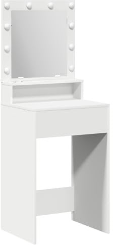 vidaXL Moderner weißer Frisiertisch mit integriertem LED-Spiegel | Elegante Makeup Vanity 50 X 41 135 cm Platzsparende Schlafzimmermöbel Holzwerkstoffkonstruktion Station Stand Stauraum