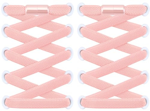 RJ-Sport 2 paia di lacci piatti senza legatura – Lacci elastici con chiusura rapida – Sistema di allacciatura rapida per un comfort unico e una presa forte – con capsule in metallo, rosa chiaro, 120