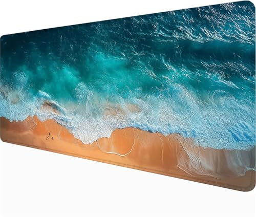 Mouse Pad Sea Mouse Mat Blue Desk Mat Large 600x300x3mm, Gaming Mousepad Waterproof, Mousepad Gaming with Non-Slip Rubber Base with Stitched Edges Desk Matt for Office and Home, Gifts for Men B1-955