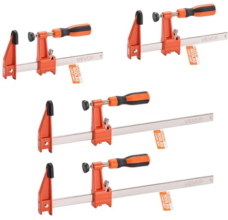 VEVOR Bar Clamps for Woodworking, 2-Pack 6 inch and 2-Pack 12 inch, Lockable F-Clamp with 600 lbs Load Limit, 2-1/2 inch Depth, Cast Iron and Carbon Steel, Wood Clamps for Woodworking Metal Working