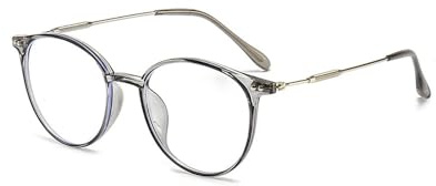Nyxphy Modische Blaulichtfilter Kurzsichtige Brille für Damen Herren Leichte TR90 Metall Kombination Fernbrille Myopie Computer mit ovalem (Grau, -1.75, Dioptrien)