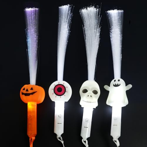 Halloween Leuchtstäbe,4Stück LED Halloween Knicklichter für ab 3+ Kinder | LED Leuchtwedel Glow Sticks Leuchten Glasfaser Leuchtwedel Knicklichter Weiße Leuchtstab Leuchten im Dunkeln Party Mitgebsel
