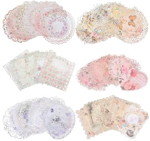 60 Blätter Spitze Kanten Scrapbooking Papier Set,Vintage Scrapbook Zubehör,Journaling Zubehör,Blumenmotiven Strukturiertes Reispapier,zur Verwendung in Briefköpfen,Tagebüchern,Sammelalben