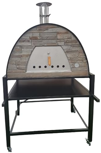 MAXIMUS PRIME ARENA Mobiler Holz Pizzaofen mit Steinbackofen für Outdoor | Mobiler Holzpizzaofen mit Steinbackfläche, bis zu 150 Pizzen/Stunde, Thermometer, Edelstahlkamin und Zubehör inklusive.