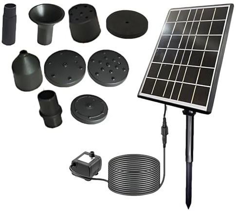 Vestamore Fontaine solaire 5 W pour bain d'oiseaux, panneau séparé avec cordon de 3,8 m, débit maximal de 92 Gph - Fontaine à eau flottante avec 4 buses, verre trempé et double filtre