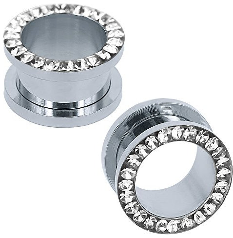 ZeSen Jewelry 316L Edelstahl Strass Kristall Ohrtunnel Tunnel Stecker Ohr Gauges Expander Body Piercing (Weiß, 1g(7mm))