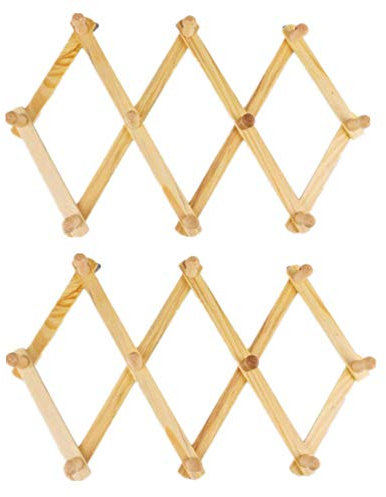 Kleiderhaken, aus Holz, ausziehbar, Akkordeon-Stil, Wandbefestigung, Holzklammern, faltbar, Wandhalter für, Gürtel, Regenschirm, Kaffeetasse, Schlüssel, Home Organisation Aufbewahrungshalter, 2 Stück