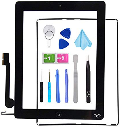 Tefir Noir Ecran de Remplacement pour iPad 4 A1458 A1459 A1460,Assemblage de la vitre Frontale du numériseur pour écran Tactile iPad4 - Inclut Le Bouton Home + Le Support de la caméra