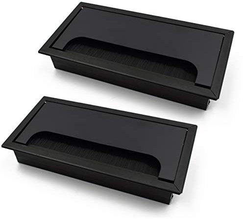 LC LICTOP Black 160mm Metal Rectangle Wire Cable Grommet Hole Cover for Computer Desk Table(2Pcs)