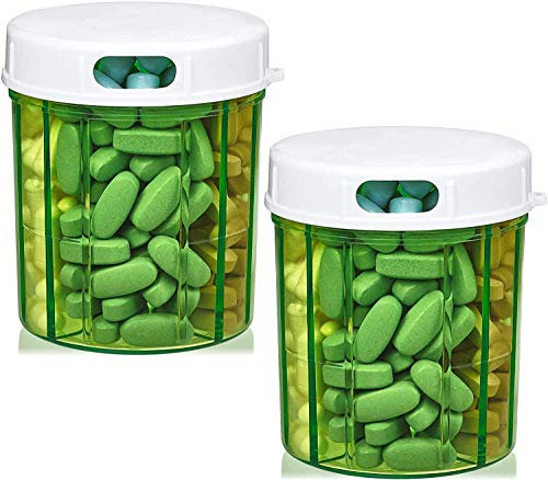 Organizerspender für runde Pillen - 2er Pack - Pillendosen mit 4 Fächern für Medikamente, Vitamine & Nahrungsergänzungsmittel Flasche Tägliche Pillendose Erinnerungsbox