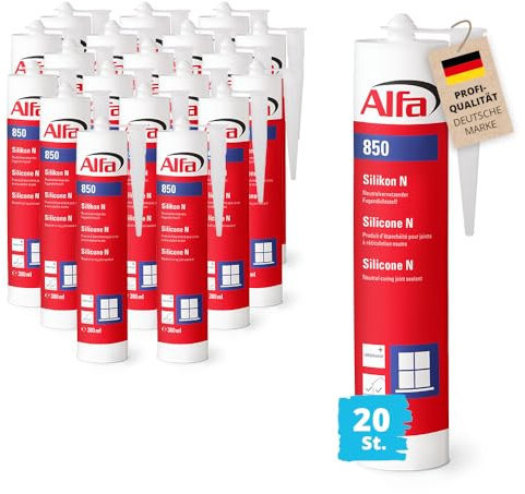 20x Alfa Silikon Transparent Bausilikon zum Kleben und Abdichten Fugendichtstoff UV- und witterungsbeständiger Qualitäts-Dichtstoff