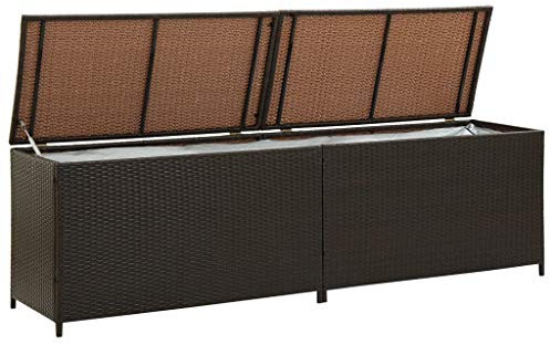 Tidyard Auflagenbox Garten Rattan Groß, Gartenbox Kissenbox Tischtruhe Truhe, mit Gasdruckfedern, 200×50×60 cm Braun