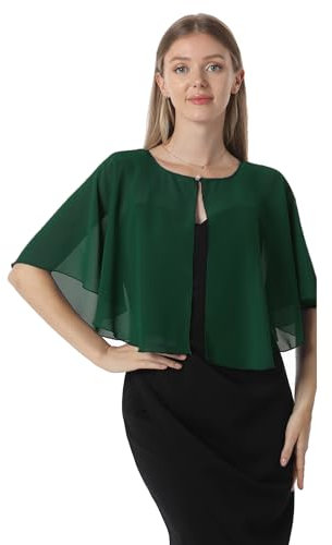 Chiffon Capelet Damen Weiche Umhänge Schals und Wraps für Abendkleid Hochzeit Cape Cover Up, Dunkelgrün, Einheitsgröße