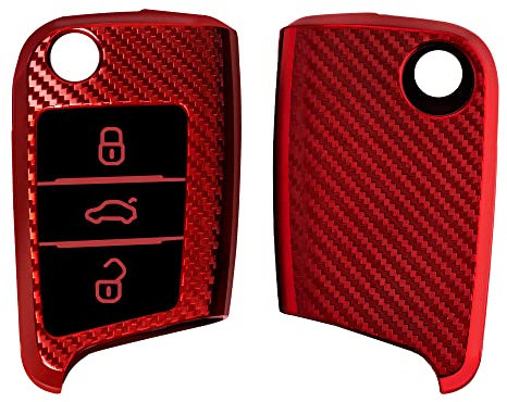 kwmobile Accessoire Clef de Voiture Compatible avec VW Golf 7 MK7 3-Bouton - Coque de Protection en Silicone Carbone Rouge
